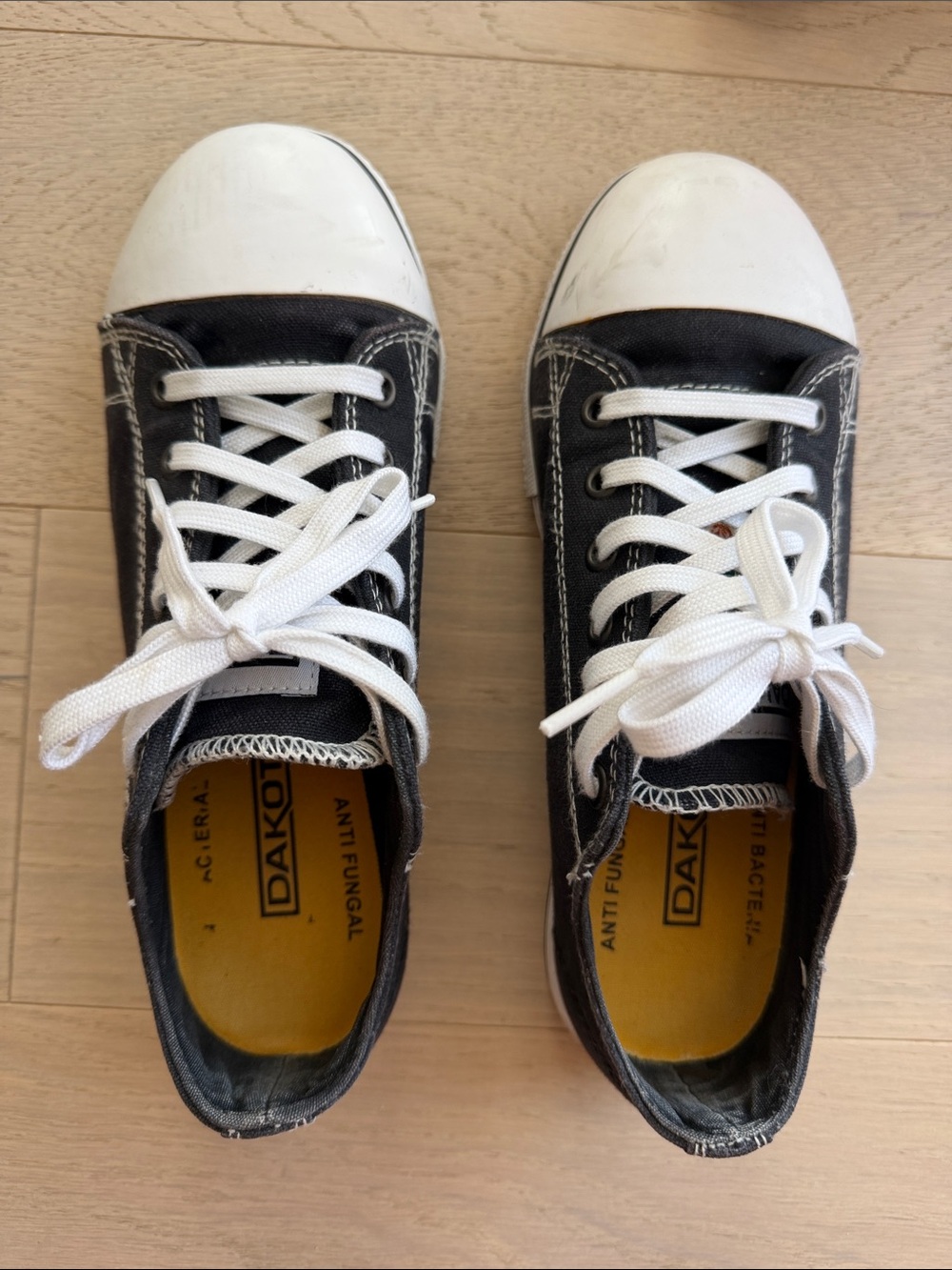 Dakota Women's Black Canvas Lace-Up Sneakers with White Toe SAFETY SHOES